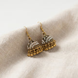 Black & Gold Crystal Jhumka Earrings