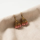 Pink Beaded Jhumka Earrings
