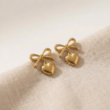 Golden Bow Heart Earrings