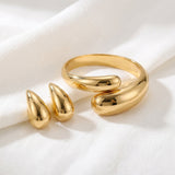 Gold Twist Cuff Bracelet & Teardrop Earrings Set