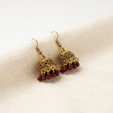 Maroon Gold Jhumka Earrings